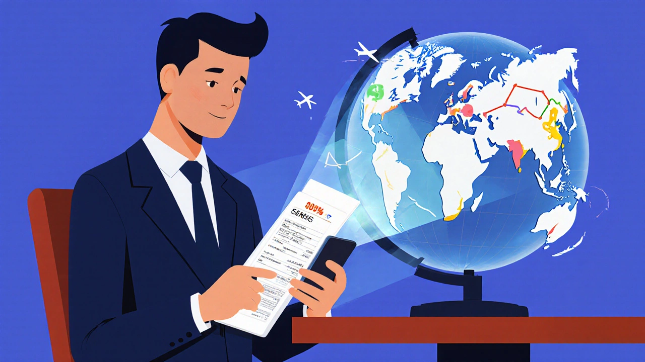 Dipendente che scansiona una ricevuta con un&#039;interfaccia AI che suggerisce risparmi in tempo reale.