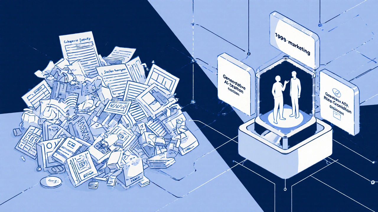 Confronto tra marketing obsoleto e sistema AI moderno in stile Bauhaus.