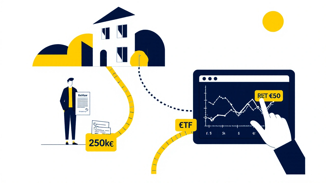 Albero decisionale Bauhaus tra proprietà diretta e REIT, con forme geometriche e valori numerici, senza testo esplicativo.