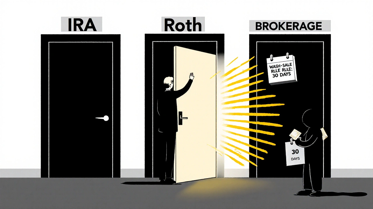 Persona che sceglie tra tre porte per conti di investimento, con una porta che emana luce dorata.