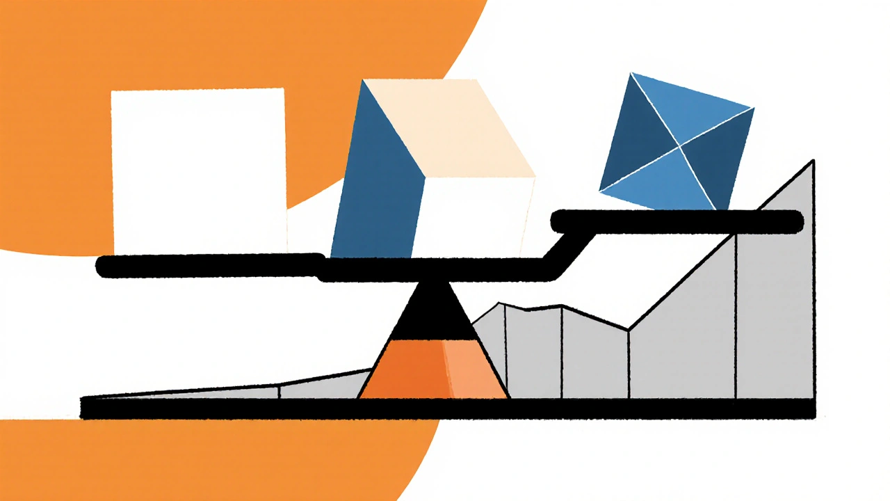 Bilancia con tre forme geometriche che simboleggiano le capitalizzazioni di mercato.