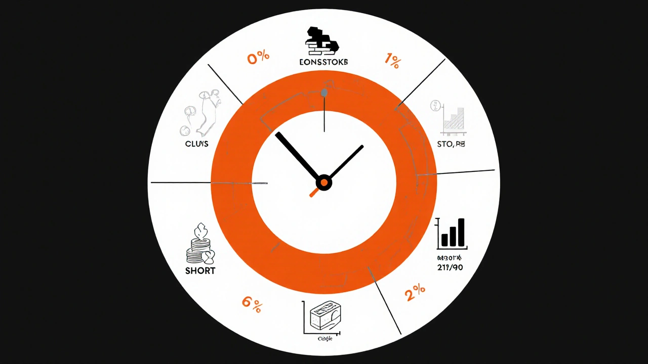 Diagramma circolare a tre anelli che rappresenta orizzonti temporali di prelievo pensionistico con icone minimali.