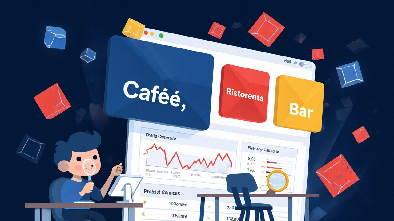 Interfaccia fintech con dati di spesa conflittuali rappresentati come forme geometriche sovrapposte, in un contesto minimalista.