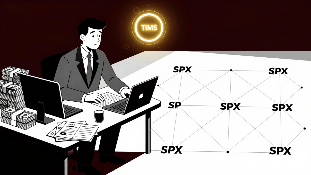 Scrivania divisa: a sinistra contanti e azioni singole, a destra strategie di opzioni correlate in una rete geometrica bilanciata.