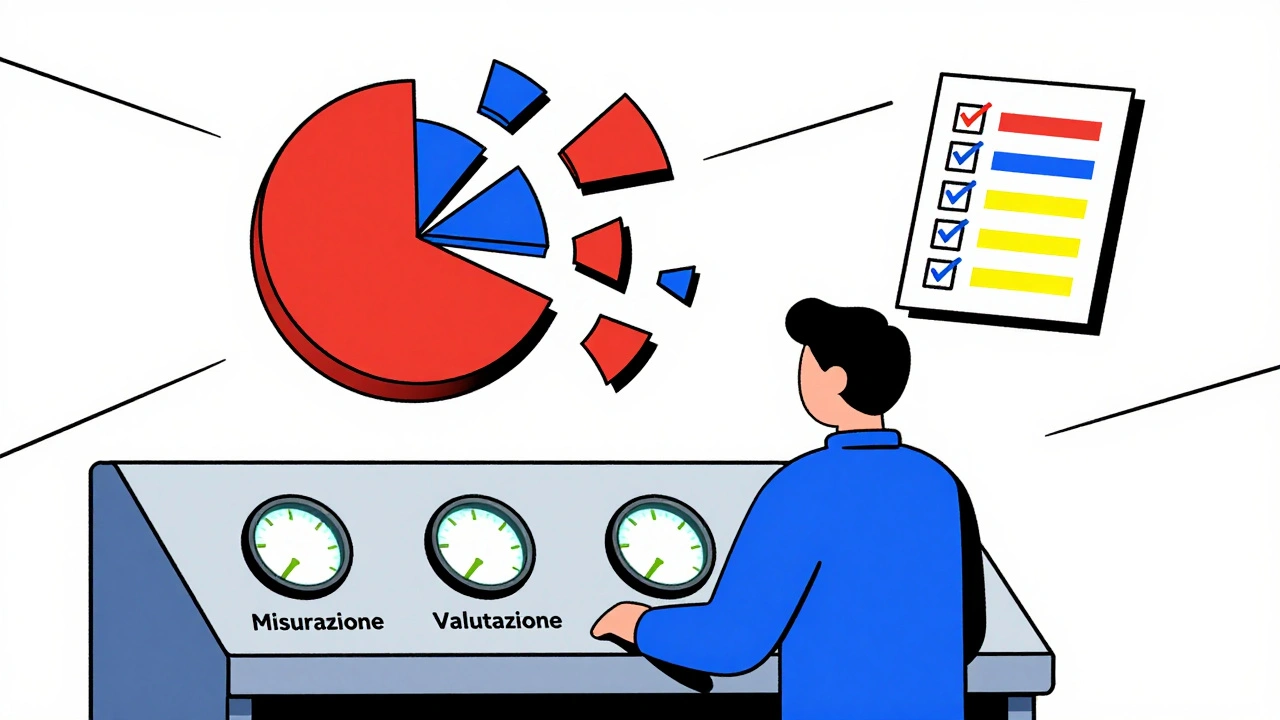 Pannello di controllo con tre dials e un portafoglio che si disintegra in pezzi.